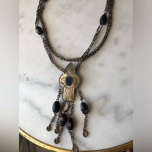 art deco necklace artisan Black onyx center goth vintage stunning